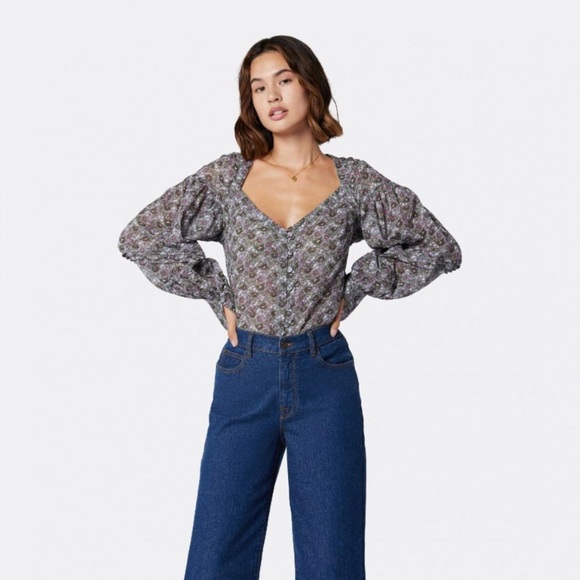 Joie Blouse Women's Size Medium Misty Lilac Ditsy Purple Long Sleeve Cotton Top - Picture 3 of 13